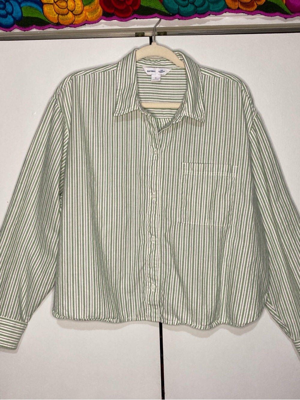 Old Navy XL Cropped Cotton Button-Down Long Sleeve Shirt Preppy Nautical Coastal